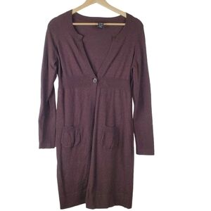 Bcbgmaxazria Cardigan Medium Brown‎ Longline Single button Empire Waist cashmere